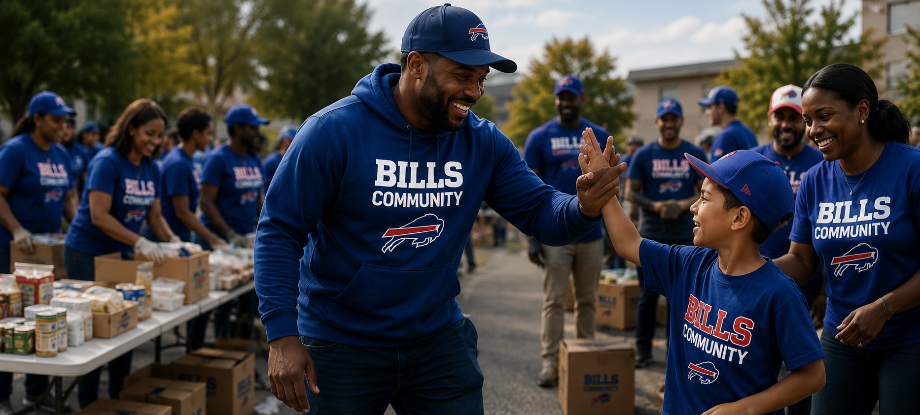Buffalo Bills Community volunteer high-fiving a young fan